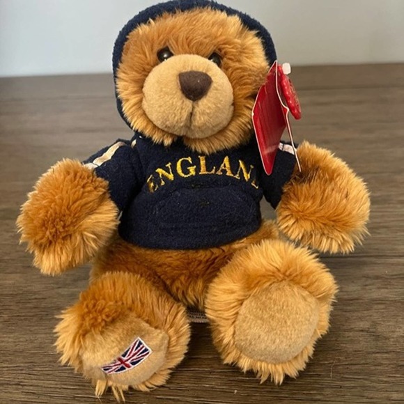 Keel Toys Soft Teddy Bear  with Embroidered England Blue Hoodie - Picture 1 of 6